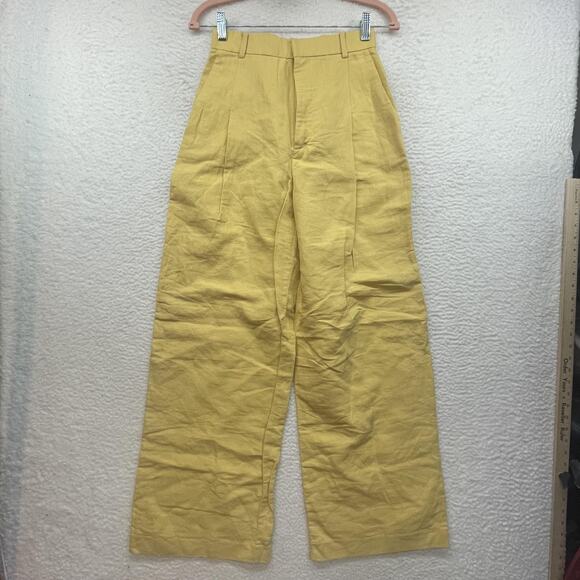 Zara Pants Womens XS Yellow High Waisted Wide Leg Pleated Front Trousers Casual - Picture 1 of 9
